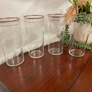 Gobelets Bartlett Collins vintage Grape Vine givrés avec bordures dorées, lot de 4