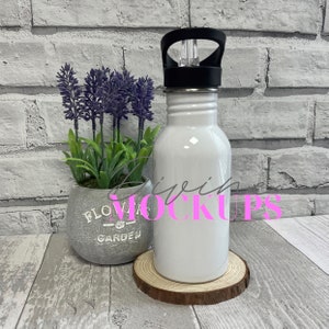 Children&#39;s water bottle mockup - Metal water bottle mockup - Digital download JPG - Aluminium bottle photography