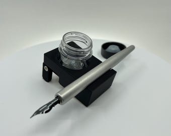 Adjustable Calligraphy Ink Well Holder with Pen Rest