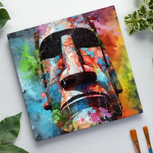 Colorburst Landmarks Easter Island, Chile, Canvas Print, Wall Art, Paint splashes, Abstract Art, Wall Decor