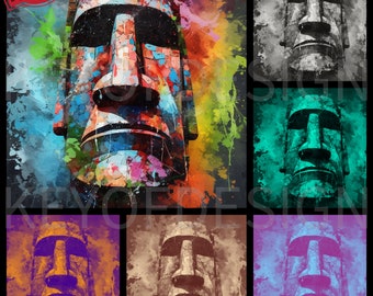 Colorburst Landmarks Easter Island, Chile Digital Download Art