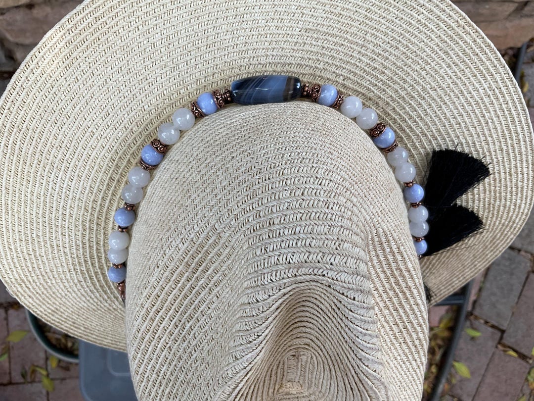 Cowgirl Hat Band: Moonstone, Agate & Suede, Hatband, Hand 
