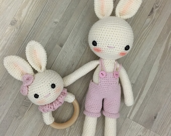 Amigurumi Doll For Saale, Crochet Baby and Rattle Set (2 Items)  newborn crochet bunny set,  Amigurumi Bunny, Amigurumi Rabbit, Best sellers