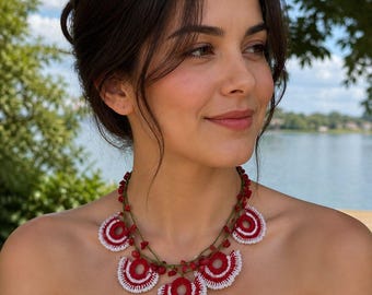 Handmade crochet necklace - Handmade motif necklace - Red necklace - Gifts For Mom