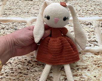 Crochet Bunny Doll: Handmade Cotton Amigurumi Rabbit, Long Ears