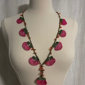 Handmade crochet necklace-Handmade motif necklace - Lariat Crochet Necklace-crochet flower necklace- Gifts For Mom