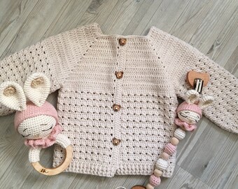 Baby Cardigan, Crochet Baby Cardigan, Mum To Be Gifts,  Pregnancy Gift, Small New Baby Gift, Crochet Doll for Sale