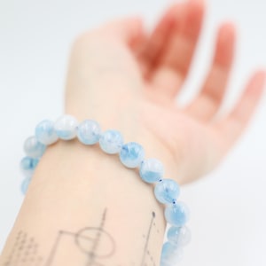 Milky Aquamarine Crystal Bracelet: AAA Grade Gemstone, 9mm Bead