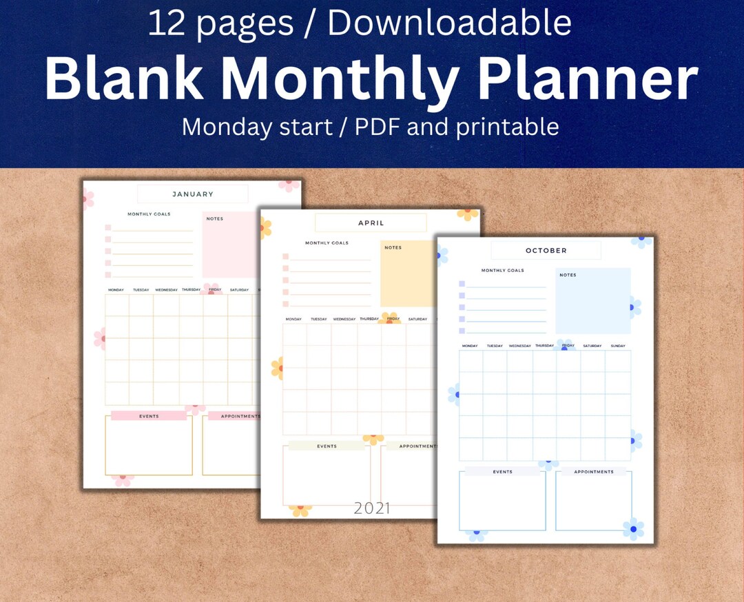 Digital & Printable Monthly Planner | Pastel Colourful Monthly Planner ...
