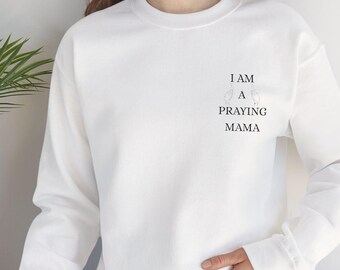 Praying Mama Embroidered Sweatshirt: Unisex Cotton-Blend Crewneck