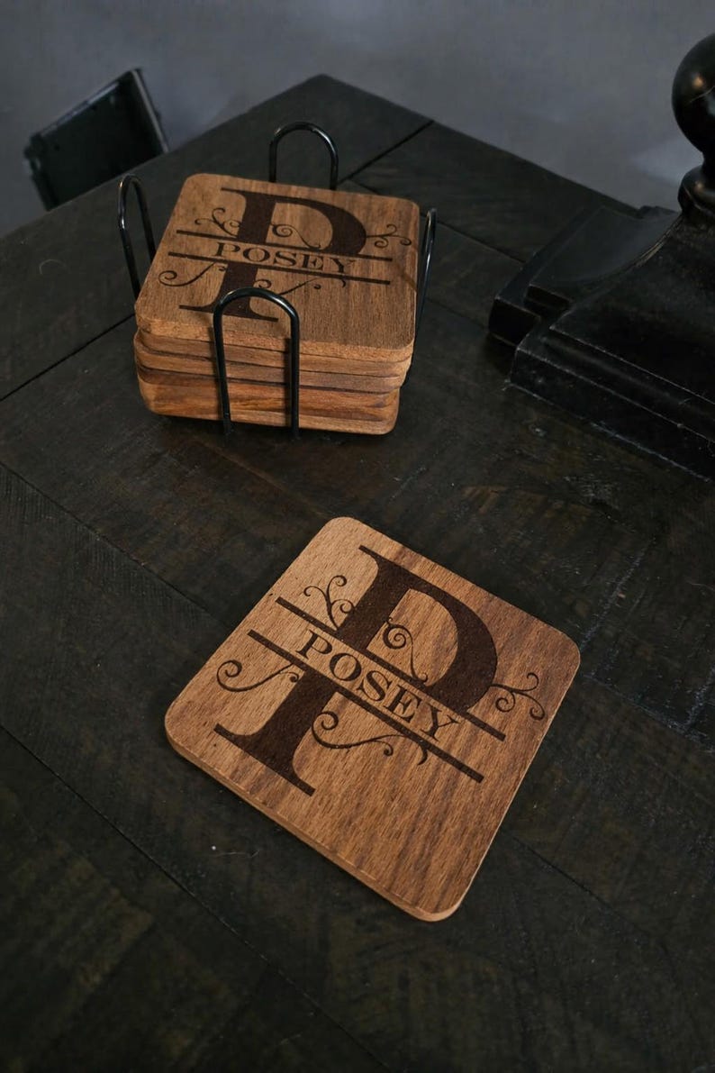 Personalized Acacia Wood Coaster | Laser Engraved Custom Drinkware - Etsy