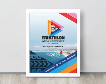 2023 NICE Triathlon Wereldkampioenschap ingelijste poster gepersonaliseerd met uw naam en raceresultaat