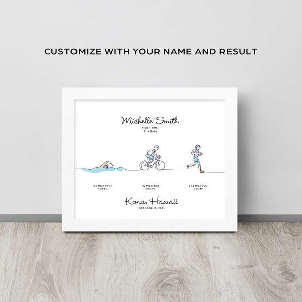 Personalisiert mit Ihrem Rennergebnis. 10x8 Triathlon-Druck oder 8x10 Fahrrad-Poster, Marathon-Poster, Schwimm-Poster