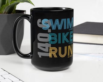 Tazas para triatleta, regalos para triatleta. Carrera de natación y bicicleta. Taza Triatlón