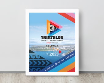 2023 KONA Triathlon Wereldkampioenschap ingelijste poster gepersonaliseerd met uw naam en raceresultaat