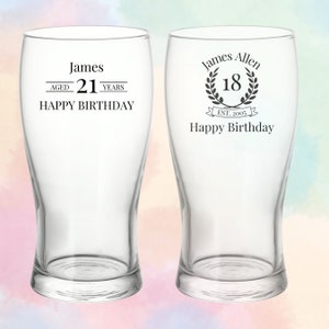 Personalised Birthday Pint Beer Glass - Custom Permanent Engraved Gift - Bespoke Special Gift Idea - Ale Tulip Guinness Etched Glass