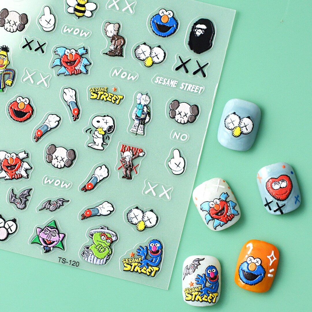 Kaws Nail Stickers Kaws Nail Decalskaws Nails Kaws Seasame Etsy
