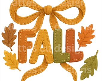 Fall Stitched Letters PNG | Autumn Leaves, Bow Clipart (Digital Download)