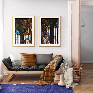 Gothic Cathedral Digital Wall Art | Baroque Religious Statue & Stained Glass Photo | Printable European Church Decor