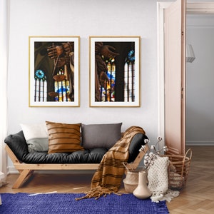 Gothic Cathedral Digital Wall Art | Baroque Religious Statue & Stained Glass Photo | Printable European Church Decor