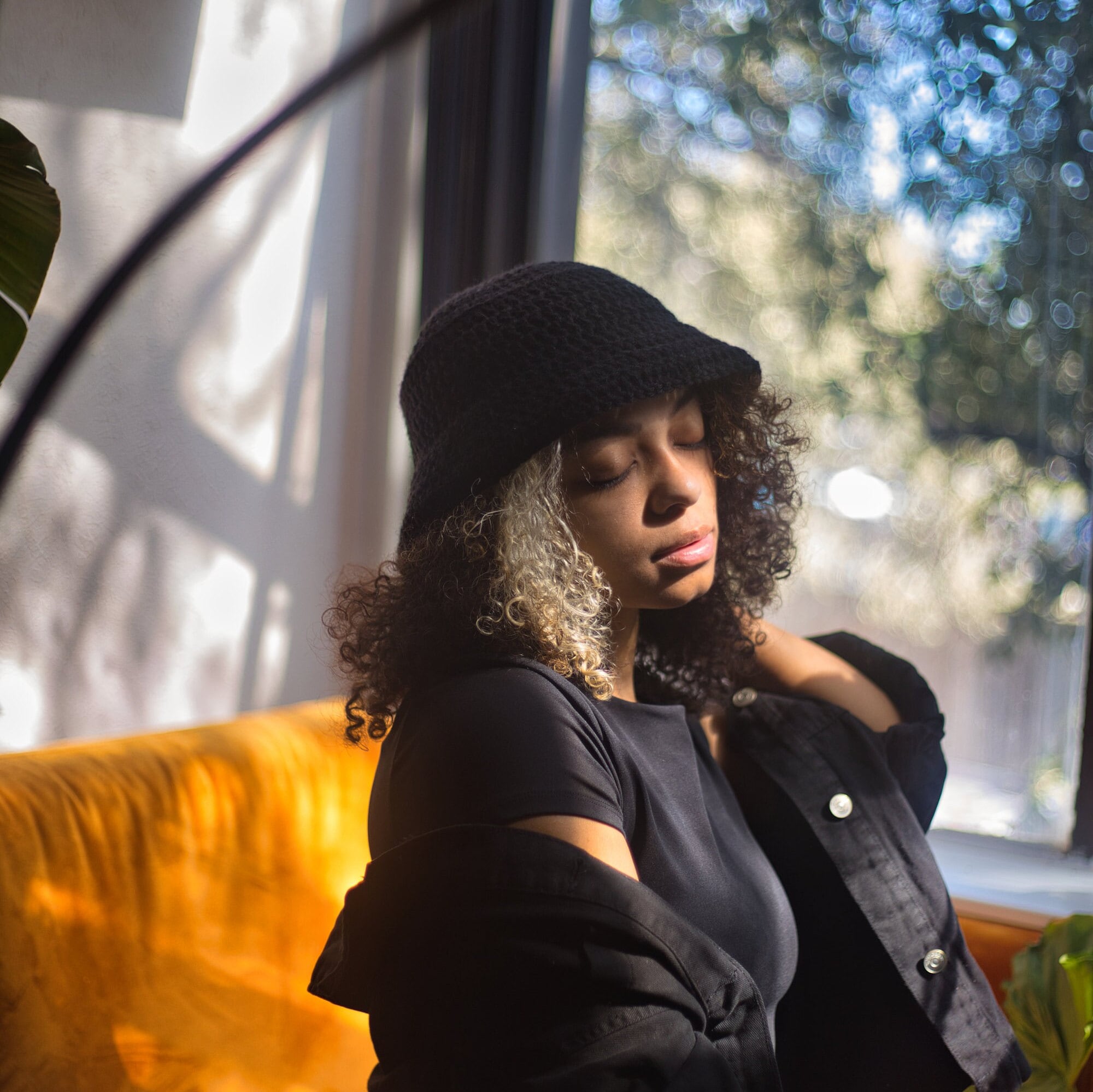 Vintage 90s Streetwear Faded Butterfly Corduroy Bucket Hat Cap Black Womens S/M Black Corduroy Bucket Hat With Embroidered Flowers, Cute  main image 2