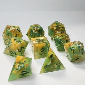 Fields of Green and Gold Hand poured dice set