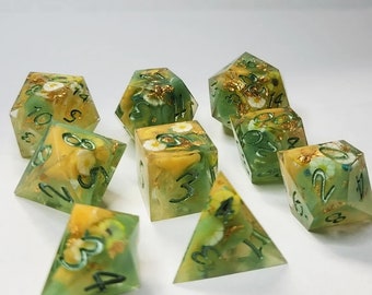 Fields of Green and Gold Hand poured dice set