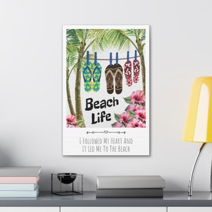 Beach Life I Followed My Heart Saying Canvas Wall Art, Palm Trees and Flip Flop Ocean Vibes, Beach House Decor image 3