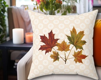 Fall Leaves Accent Pillow, Rustic Home Decor, Cottagecore Square Pillow, Houswarming Gift Idea