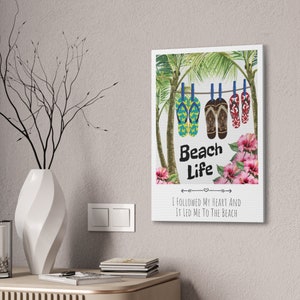 Beach Life I Followed My Heart Saying Canvas Wall Art, Palm Trees and Flip Flop Ocean Vibes, Beach House Decor image 4