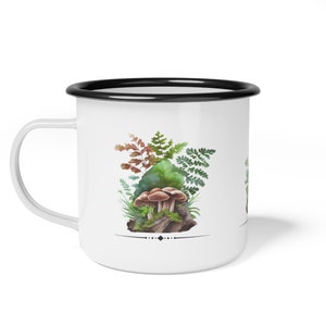 Mushrooms And Ferns Enamel Camping Cup, Nature Inspired Metal OutDoor Cup, Outdoorsman Gift, Nature Lover Gift image 2