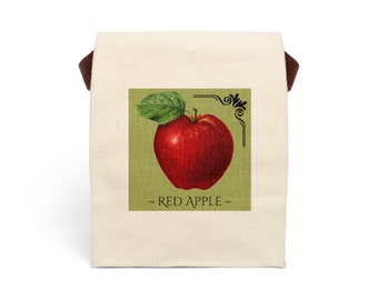 Red Apple Canvas Lunch Bag With Strap, Eco Friendly Lunch Bag, Lunch Tote, Teacher Gift