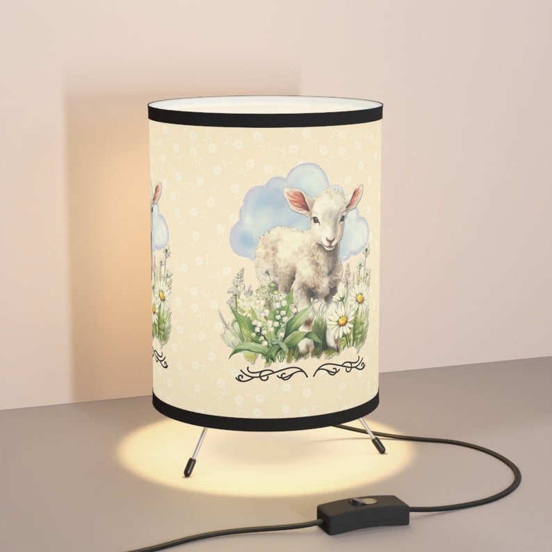 Little Lamb Childs Room Desktop Lamp, Farm Animal Tripod Base Lamp, Baby Shower Gift Idea, Babies Room Decor image 5