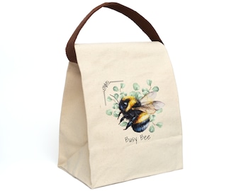 Busy Bumblebee Canvas Lunch Bag With Strap, Eco Friendly Reusable Lunch Bag, Lunch Tote, Bee Lover Lunch Bag, Busy As A Bee Bag