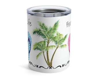 Beach Life Palm Trees Drink Tumbler, Flip Flops, Vacation Drink Tumbler, Beachy Drink Cup, Palm Trees Tumbler, Summer Vibe