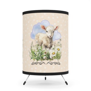 Little Lamb Childs Room Desktop Lamp, Farm Animal Tripod Base Lamp, Baby Shower Gift Idea, Babies Room Decor image 1