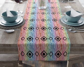 Spring Table Runner Colorful Stripes & Diamond Pattern, Easter Table Decor, Festive Party Home Decor,