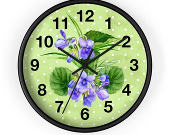 Purple Violets Wall Clock - Floral Wall Clock- Botanical Wall Clock - Nature Inspired Wall Clock - Garden Wall Clock - Farmhouse Clock