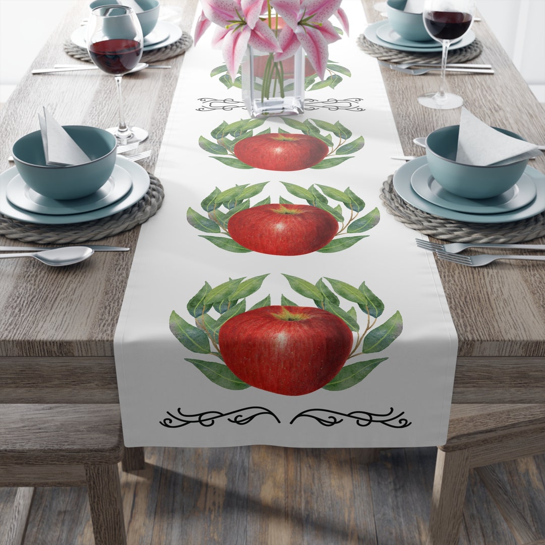Big Red Apple and Leaves Table Runner Fall Fruit Kitchen Etsy
