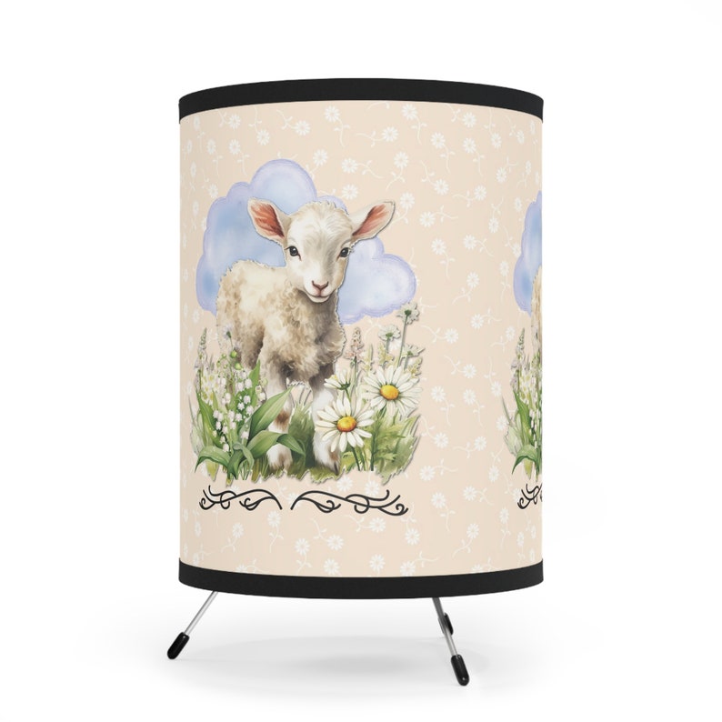 Little Lamb Childs Room Desktop Lamp, Farm Animal Tripod Base Lamp, Baby Shower Gift Idea, Babies Room Decor image 2