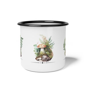 Mushrooms And Ferns Enamel Camping Cup, Nature Inspired Metal OutDoor Cup, Outdoorsman Gift, Nature Lover Gift image 3