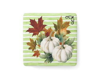 Fall Season White Pumpkins and Maple Leaves Garden Lovers Magnet, Autumn Frig Magnet