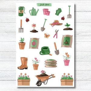 Hoja de pegatinas de jardinería, pegatinas del planificador de primavera, regalo de jardinería, pegatinas de huerto, pegatinas lindas del planificador