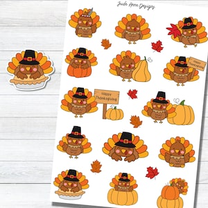 Thanksgiving Turkey Deco Stickers, Thanksgiving Planner Sheet, Fall Bujo Stickers