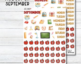 September Planner Stickers, August School Planner Kit, Back To School Planner Stickers