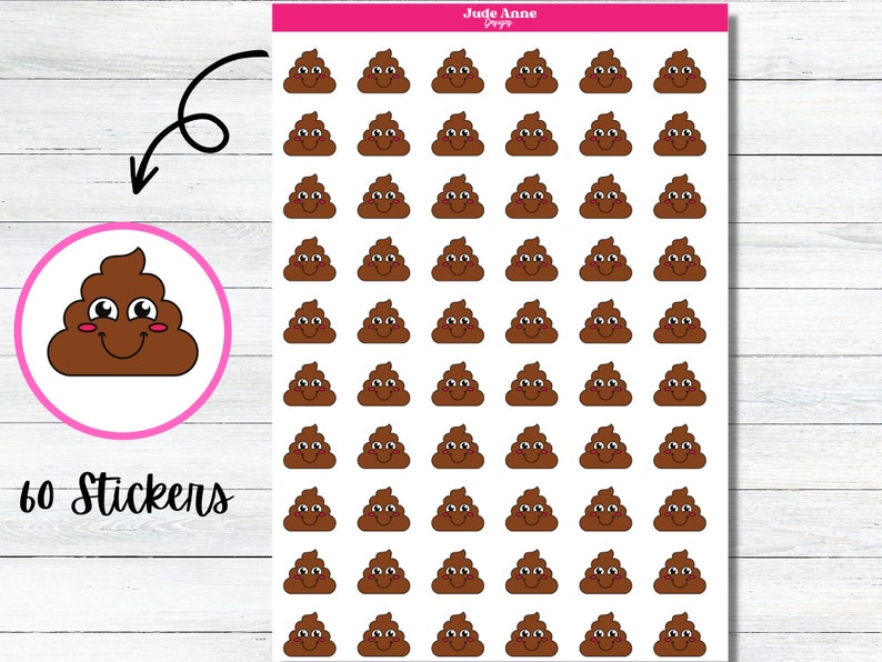 Poop Emoji Stickers, Poop Planner Sticker sheet, Bowel Movement Tracker, Functional Sticker image 1