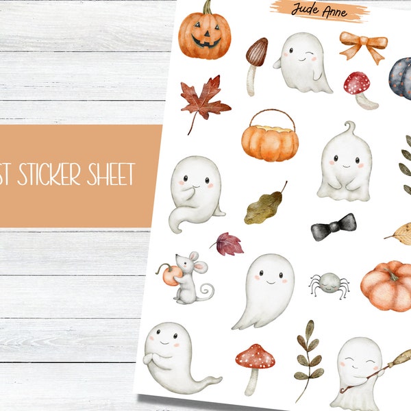 Halloween Planner Stickers, Cute Ghost Sticker Set, Cute Stickers, Vintage, Halloween Gifts, Party Favors