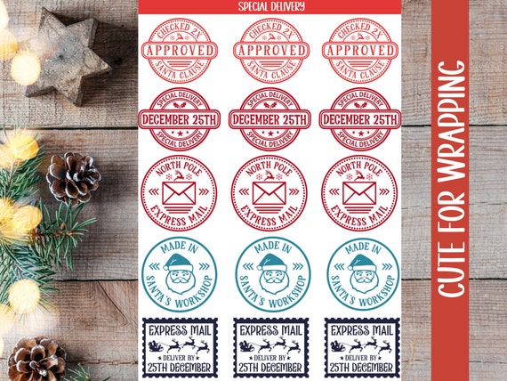 North Pole Mail Sticker Sheet, North Pole Stamps, North Pole, Santa Stickers, Postage from North Pole
