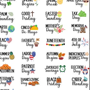 Holiday Planner Stickers, Cute Holiday Icon, Calendar, U.S. Holidays, Boju Holidays, Celebration Stickers, Sticker Sheet for Planning image 3