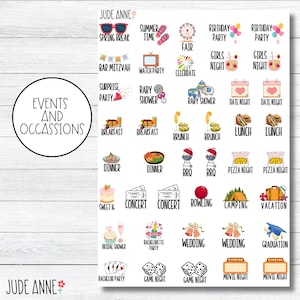Pegatinas para planificadores de eventos y ocasiones, íconos y guiones de eventos divertidos para calendarios, agendas o bujos